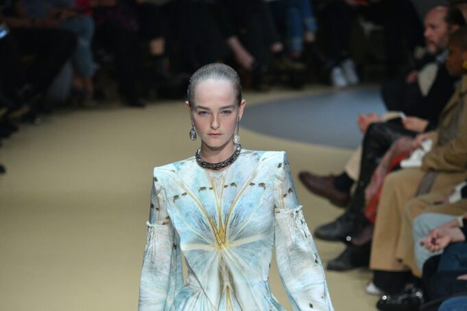 Paris Fashion Week Runway Model Model Jean Campbell walking an Alexander McQueen runway at Paris Fashion Week