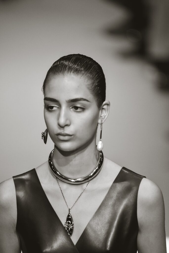 Model Nora Attal walking the runway during Women's Paris Fashion Week