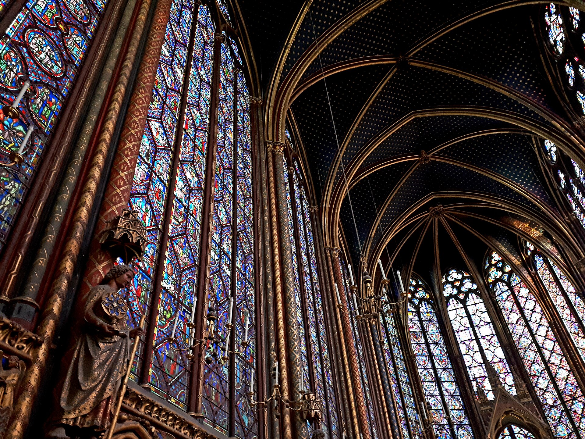 The stained-glass windows inside Sainte-Chapelle in Paris