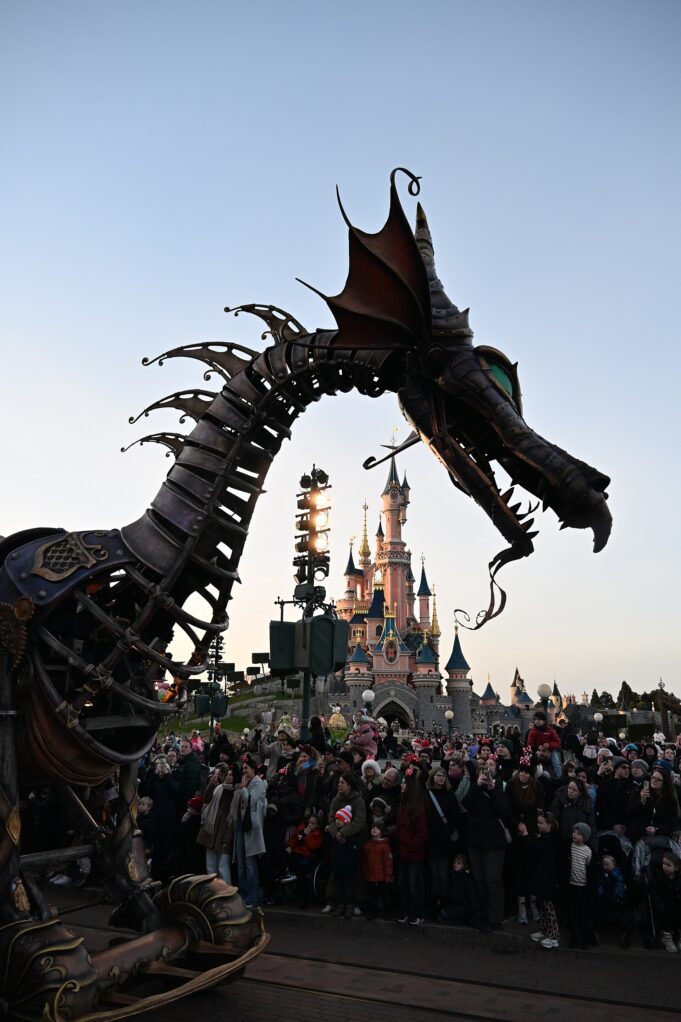 Maleficent dragon breathing fire during the Disneyland Paris parade