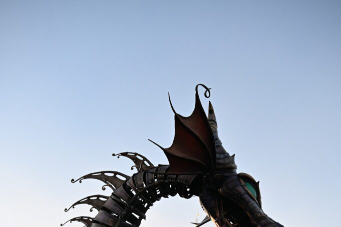 Maleficent Dragon at Disneyland Paris Maleficent dragon breathing fire during the Disneyland Paris parade
