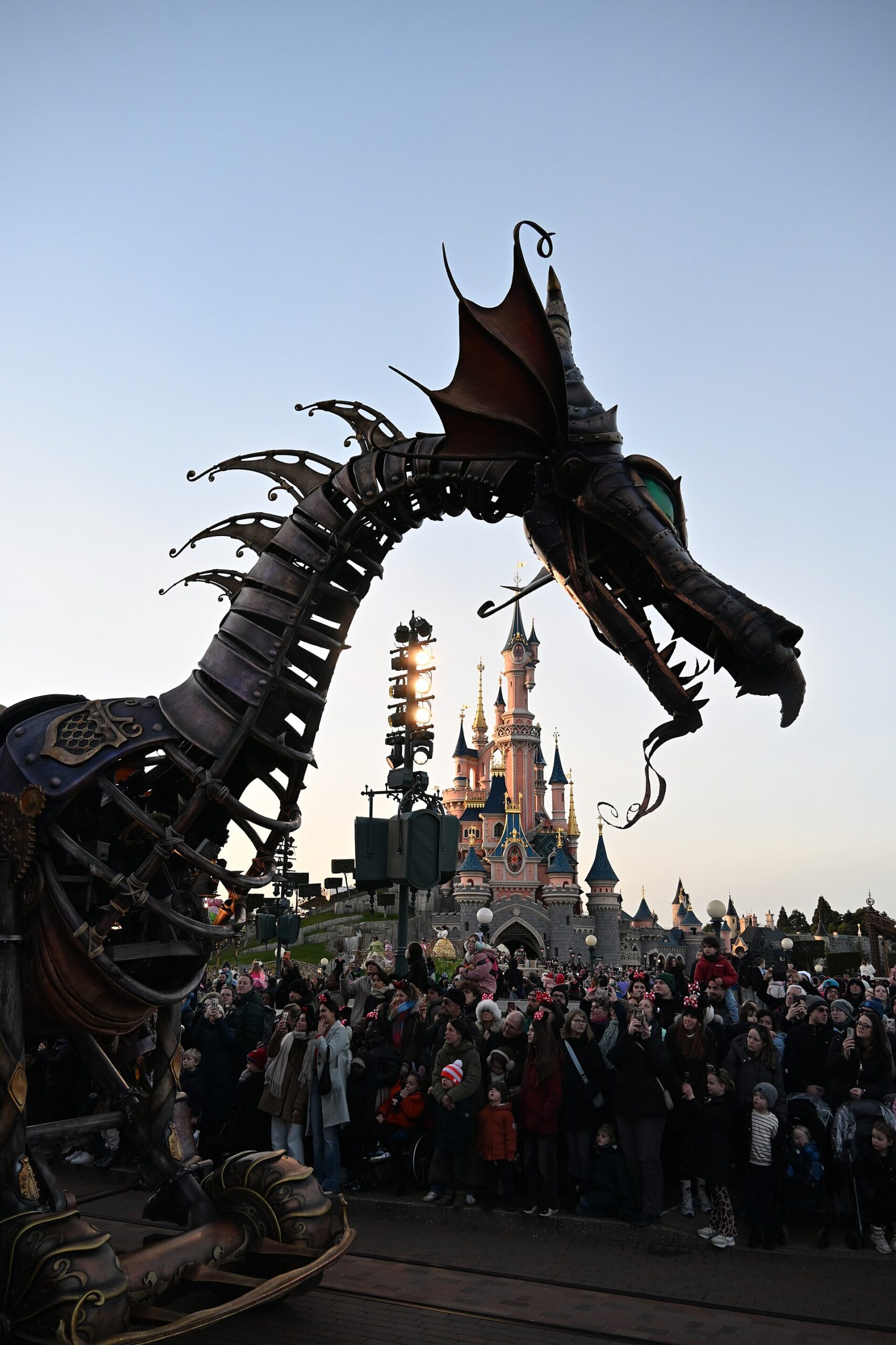 Maleficent dragon breathing fire during the Disneyland Paris parade