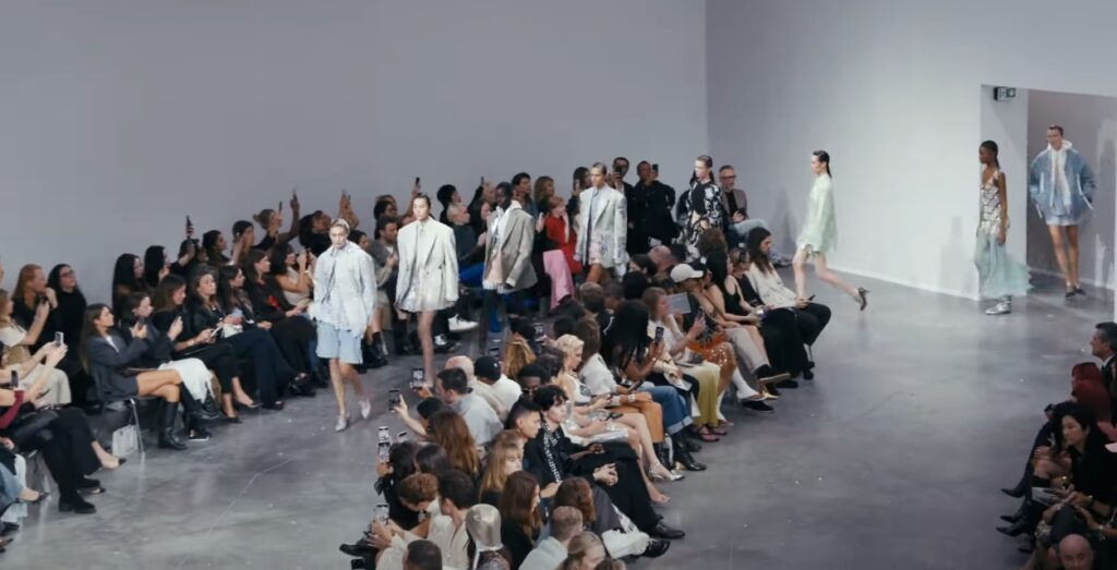 Models and guests during a Rabanne runway show at Paris Fashion Week