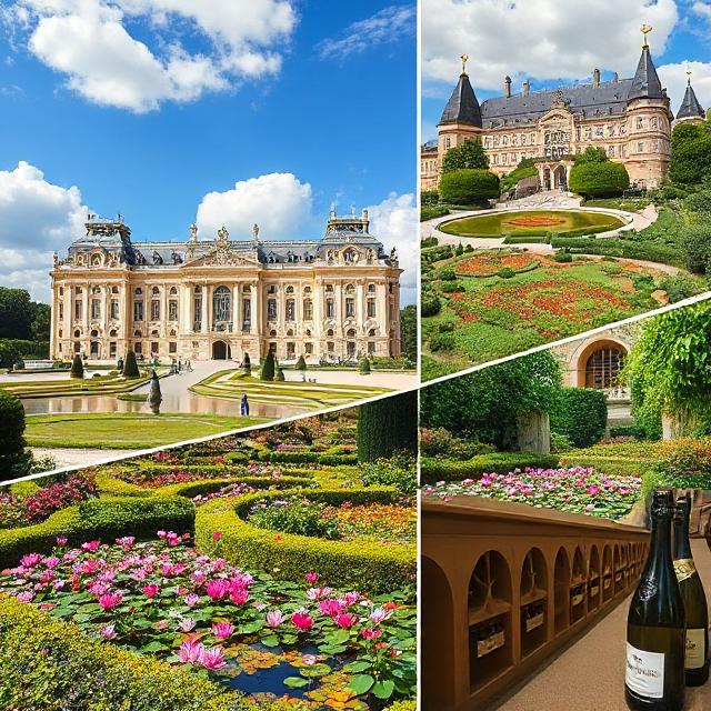 c4a2b298-751f-4ce9-bddd-79334f38f1f7 Day trip collage from Paris: Versailles palace, Monet’s gardens in Giverny, and Champagne vineyards.