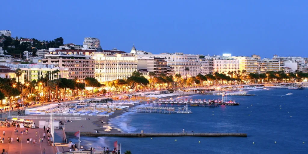 Palace hotels lining La Croisette in Cannes on the French Riviera