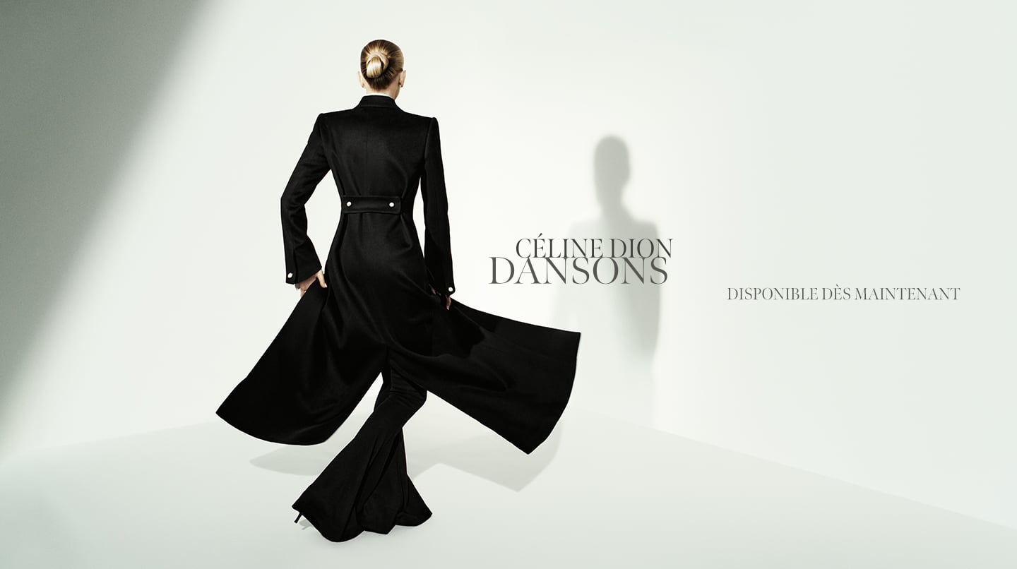 Céline Dion in a sculptural black ensemble for the 2026 Dansons campaign
