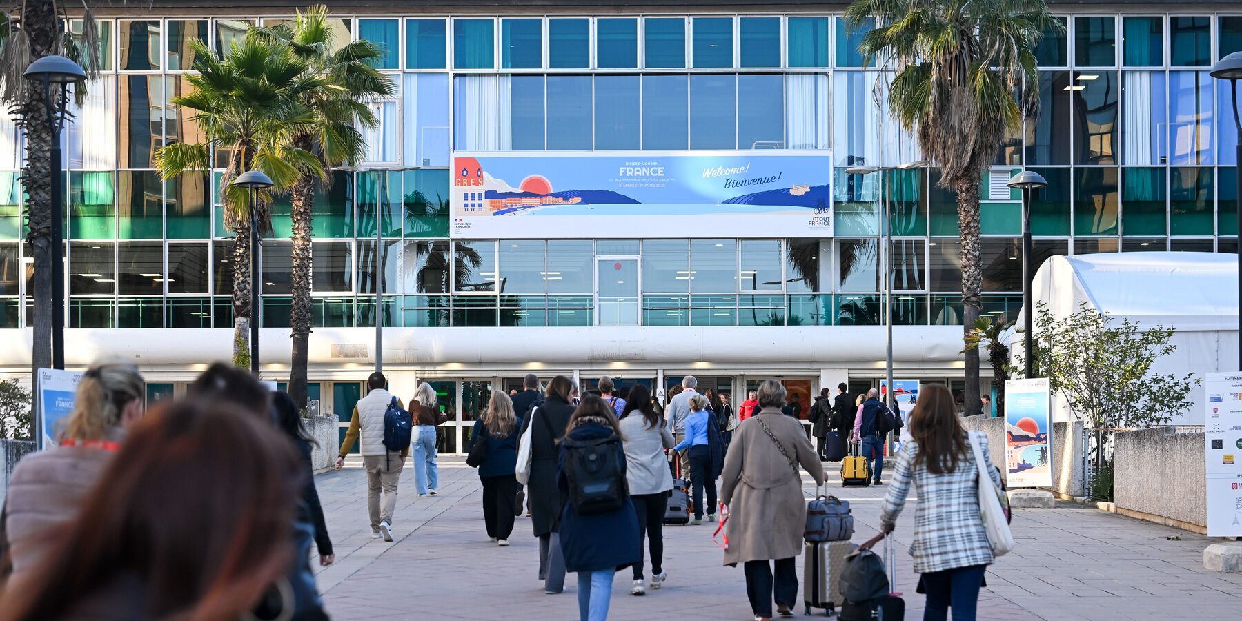 International tourism professionals arriving at Rendez-vous en France 2026 in Nice