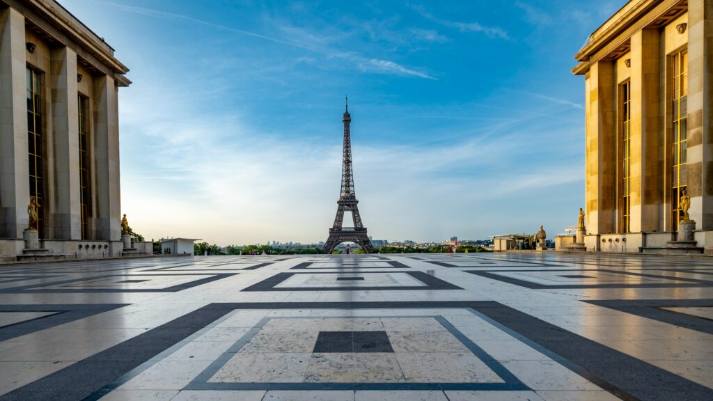 Eiffel Tower viewed from Trocadéro near luxury hotels in the Sixteenth Arrondissement