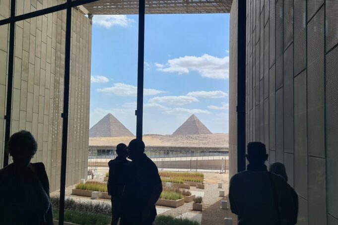 The Giza Pyramids Seen from the Grand Egyptian Museum Giza Pyramids viewed from the Grand Egyptian Museum for the world museum ranking 2026