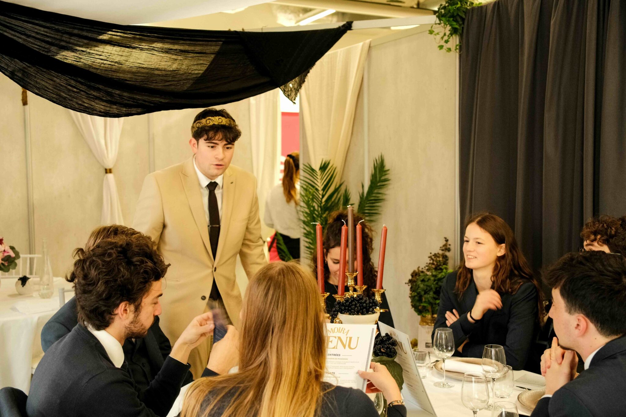 Hospitality students practising restaurant service during an Institut Lyfe experiential project