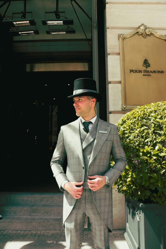 Professional luxury hotel arrival illustrating high-value tourism in France