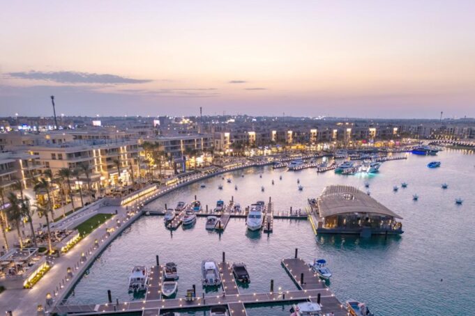 Marassi Marina on Egypt’s North Coast Aerial view of Marassi Marina on Egypt’s North Coast at sunset