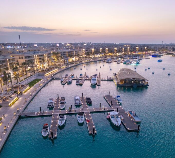 Marassi Marina on Egypt’s North Coast Aerial view of Marassi Marina on Egypt’s North Coast at sunset