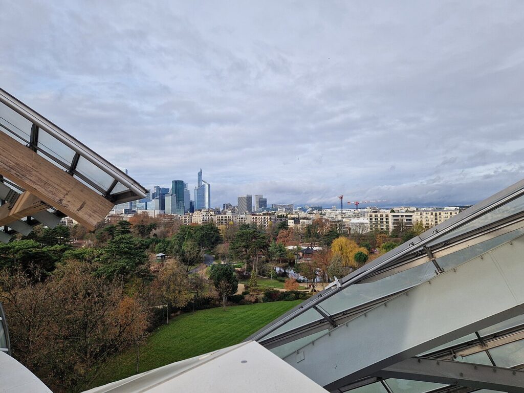 Paris skyline viewed from Fondation Louis Vuitton in December 2025