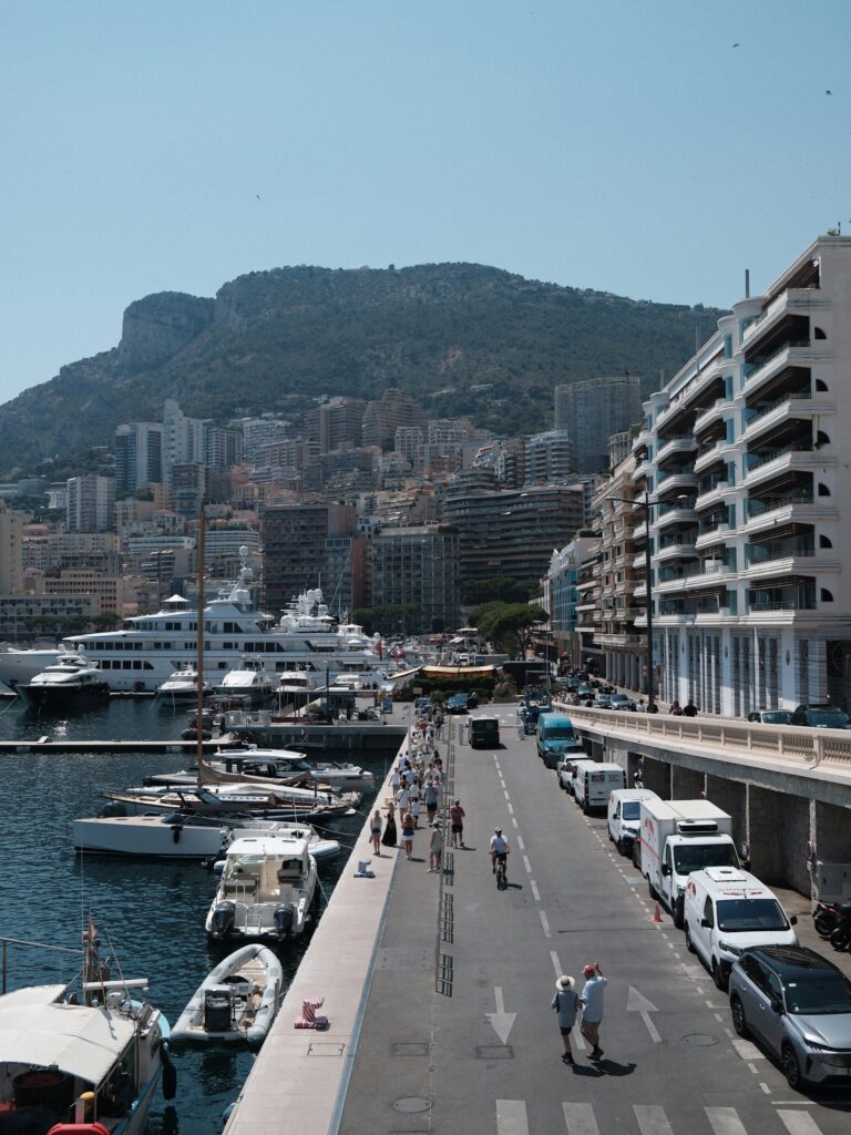 Luxury yachts moored in Port Hercule Monaco during summer 2025