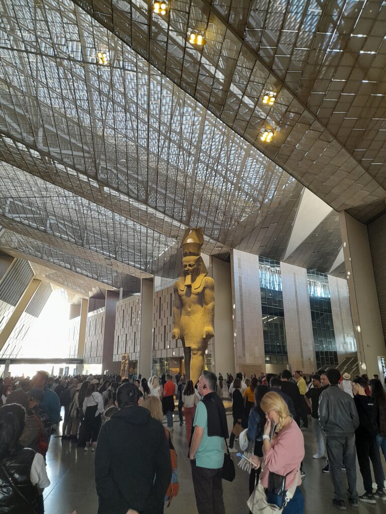 Colossal Ramses II statue inside the Grand Egyptian Museum in Giza