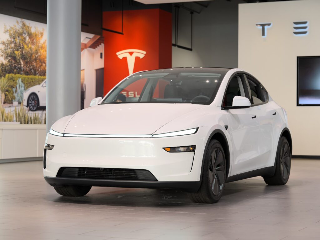 Current-generation 2025 Tesla Model Y representing autonomous driving regulation in Europe