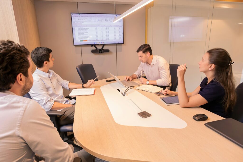 Business team planning a travel distribution strategy for online booking platforms