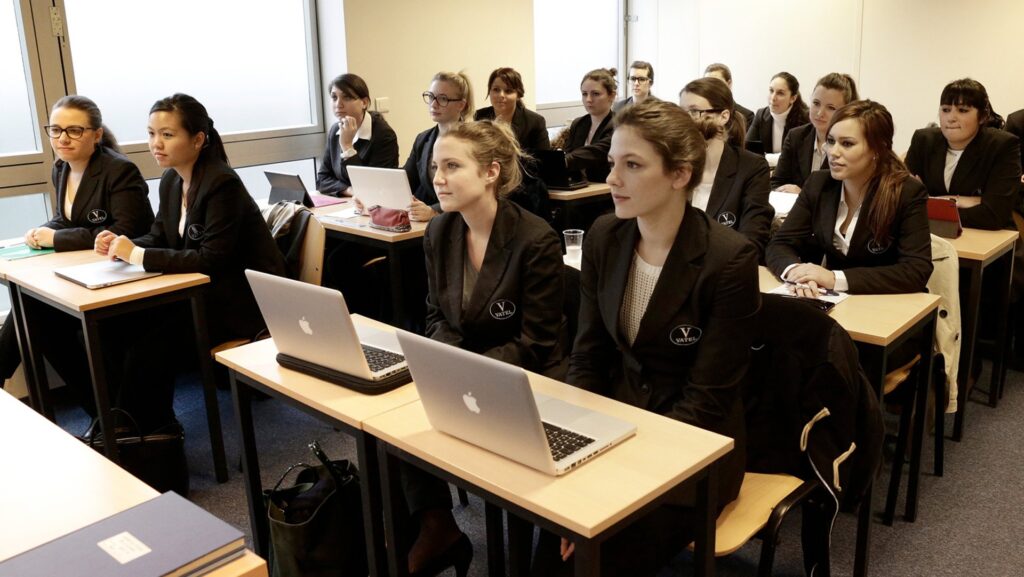 Vatel Paris hospitality management students in a classroom
