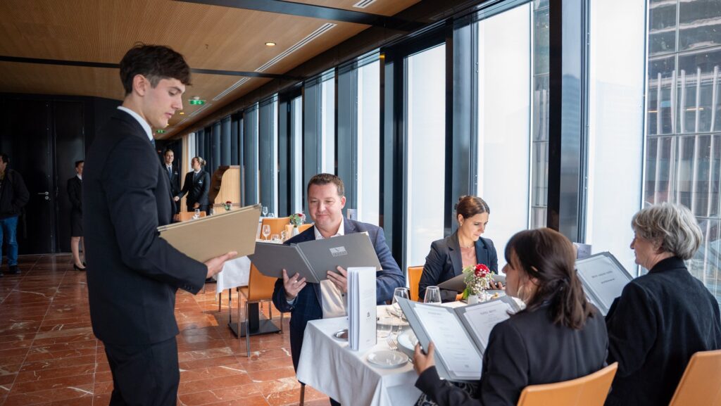 Vatel Paris hospitality students training in the campus restaurant
