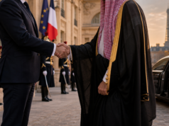 Was Mohammed bin Salman’s Personal Guard Really Robbed in Paris? What We Know—and What an On-the-Ground Source Says Editorial Illustration of Paris–Saudi diplomatic security context, Eiffel Tower and French and Saudi flags