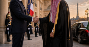 Was Mohammed bin Salman’s Personal Guard Really Robbed in Paris? What We Know—and What an On-the-Ground Source Says Editorial Illustration of Paris–Saudi diplomatic security context, Eiffel Tower and French and Saudi flags