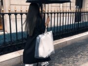 Shopping in Paris: The Ultimate 2026 Luxury & Outlet Shopping Guide Luxury shopper with an umbrella and shopping bags on Avenue Montaigne in Paris