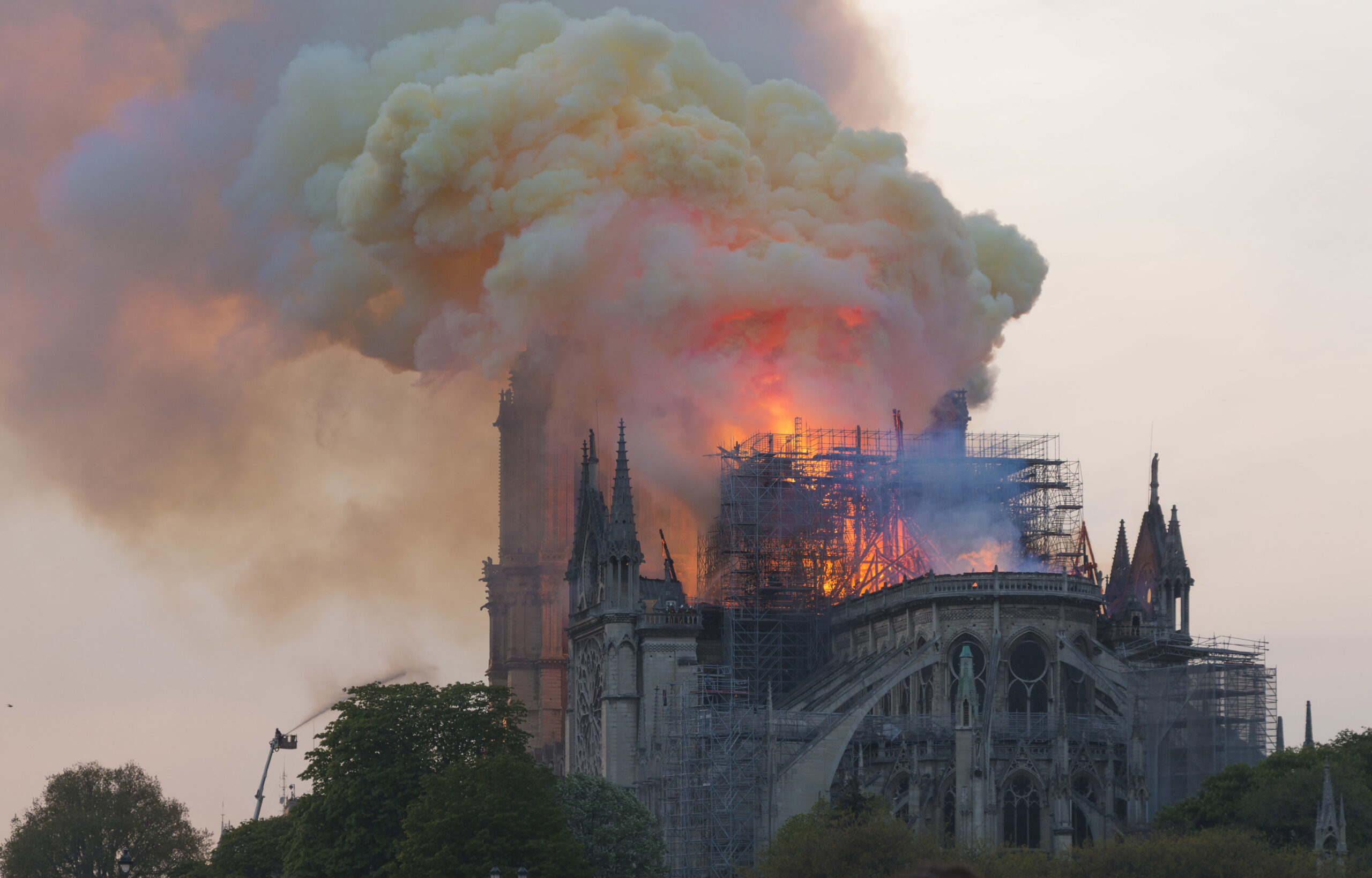 Notre-Dame de Paris burning on the evening of 15 April 2019