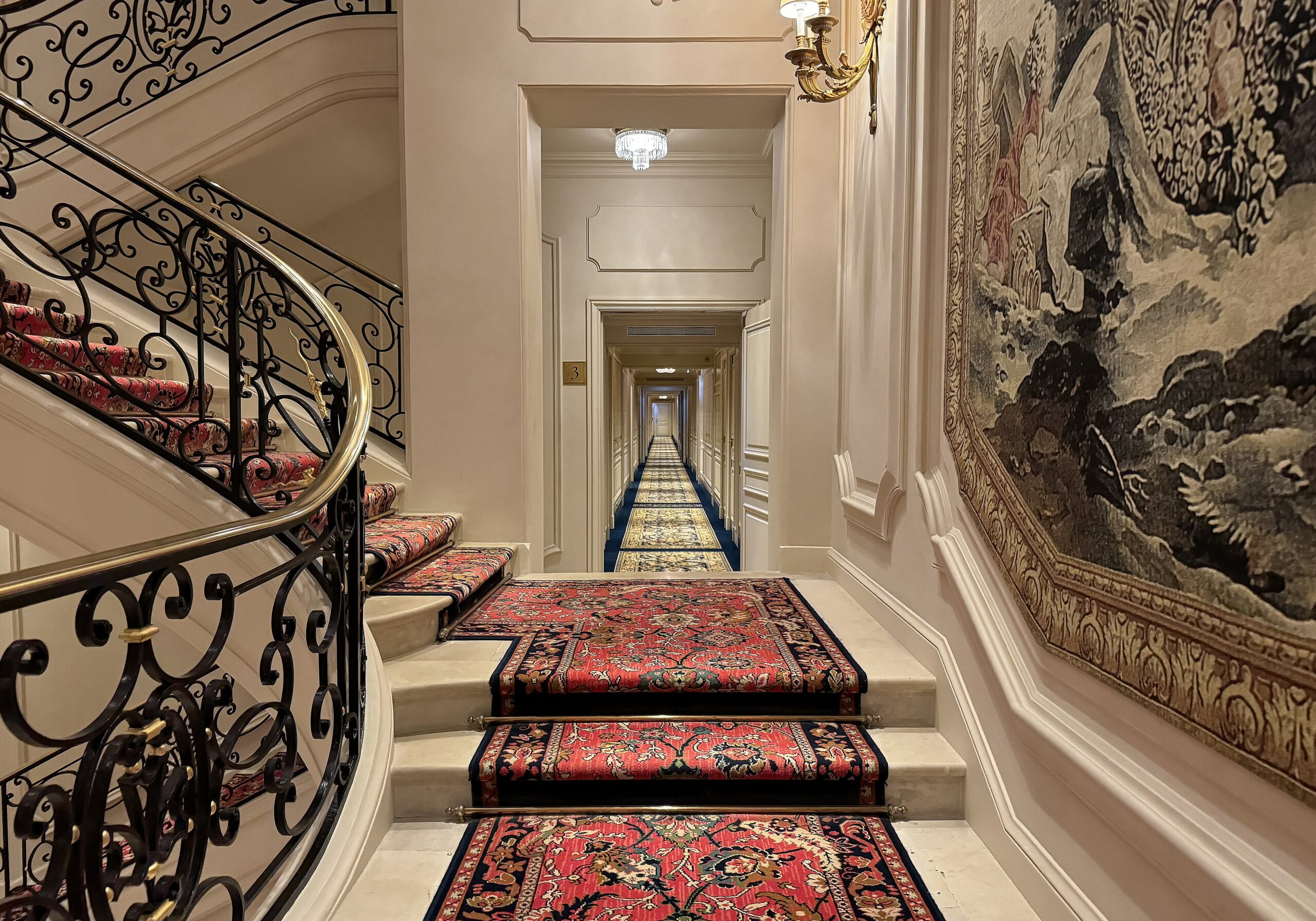 Elegant interior corridor inside Ritz Paris photographed in 2024