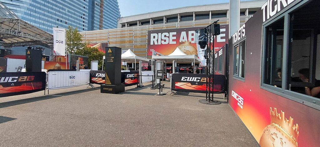 Entrance to the 2026 Esports World Cup at Paris Expo Porte de Versailles