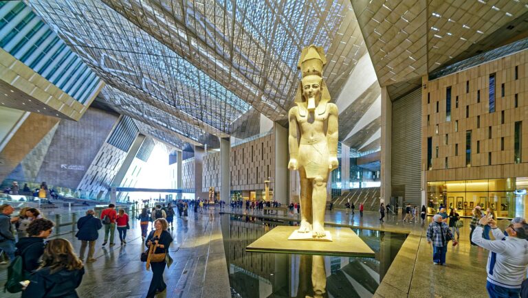 Colossal statue of Ramesses II in the Grand Hall of the Grand Egyptian Museum