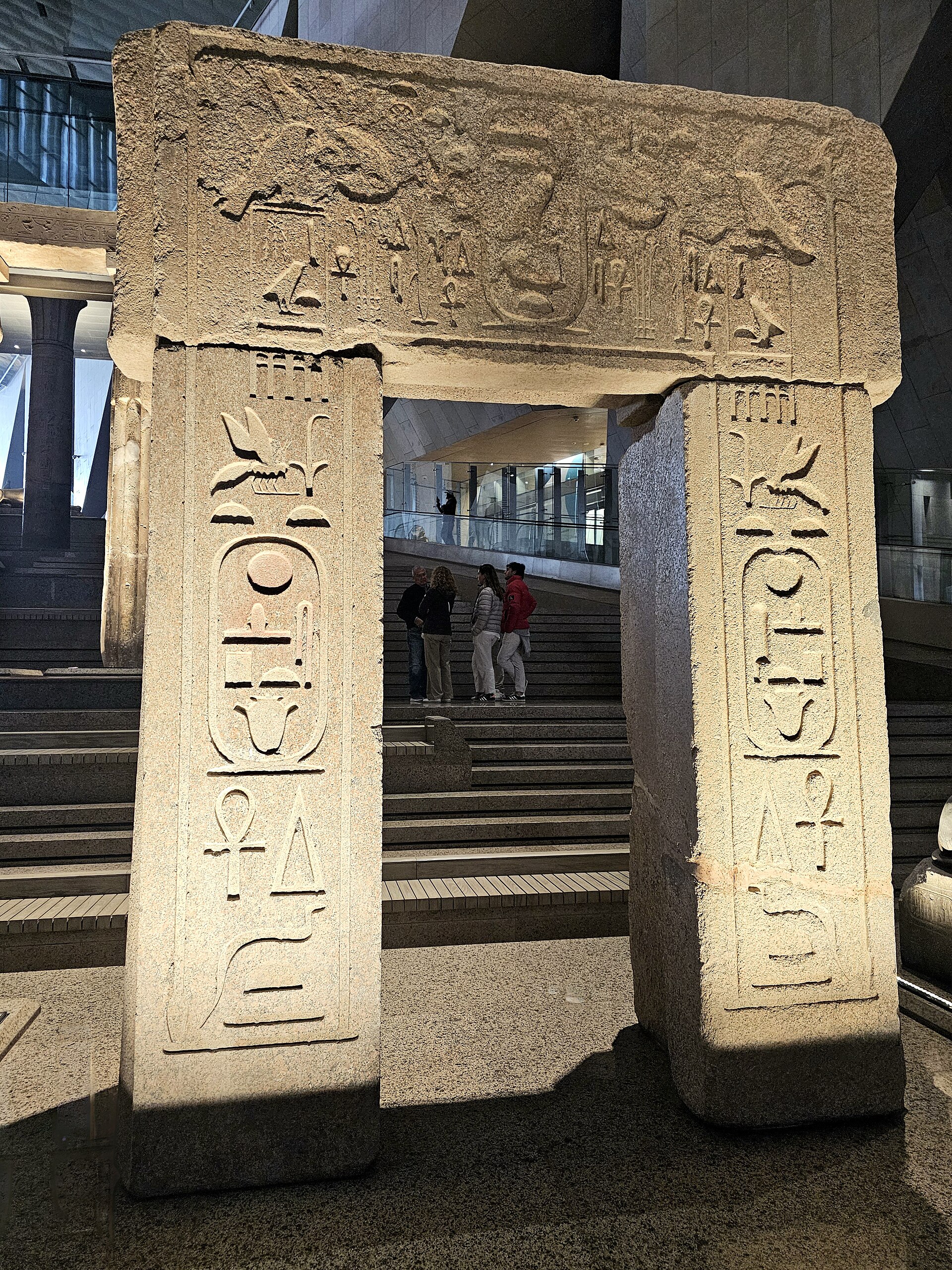 Ancient Egyptian architectural fragment with hieroglyphic inscriptions on the Grand Staircase