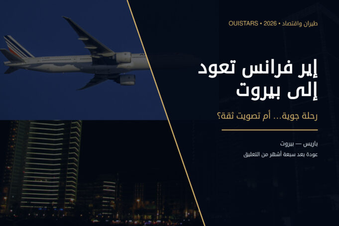 عودة إير فرانس إلى بيروت — غلاف تحريري طائرة إير فرانس فوق أفق بيروت — عودة رحلات باريس بيروت