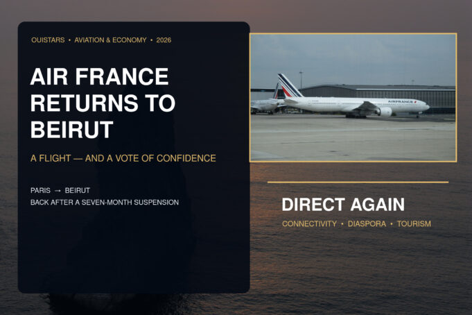 Air France Boeing 777 and Beirut Pigeon Rocks — Paris Beirut flights return