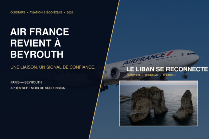 Boeing 777 Air France et rochers de Raouché — reprise Paris Beyrouth