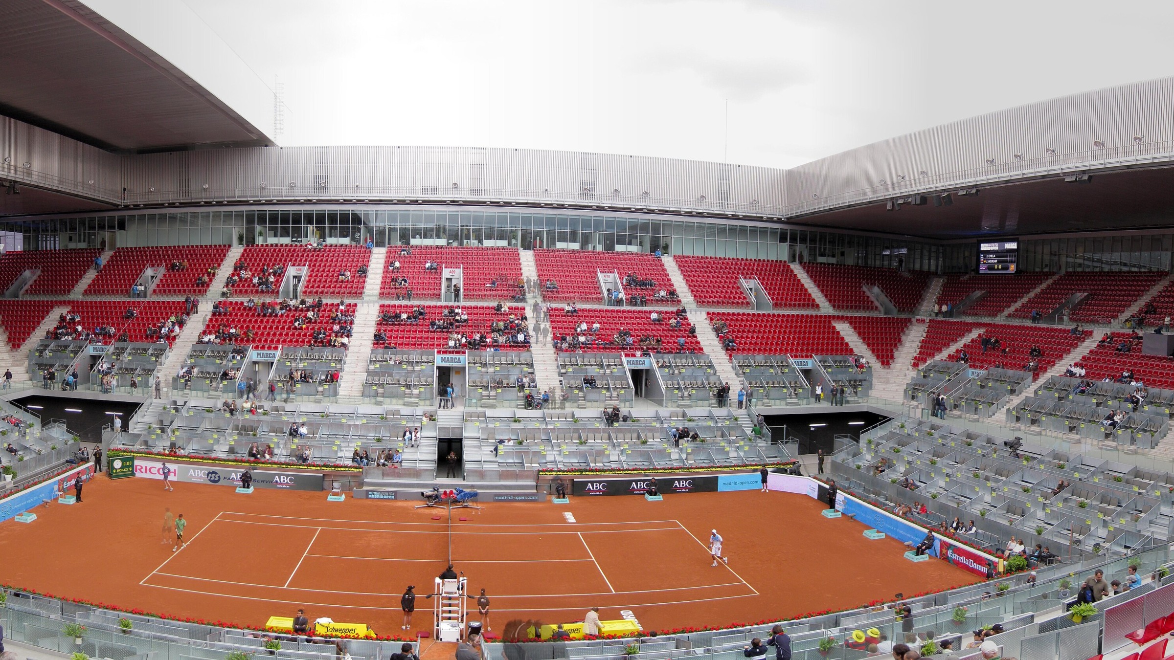 Panoramic exterior view of Dominique Perrault’s Caja Mágica in Madrid