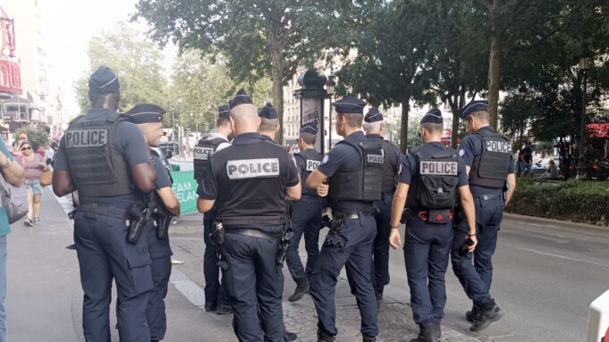 French National Police patrol in Paris French National Police officers on patrol near Boulevard de Clichy in Paris