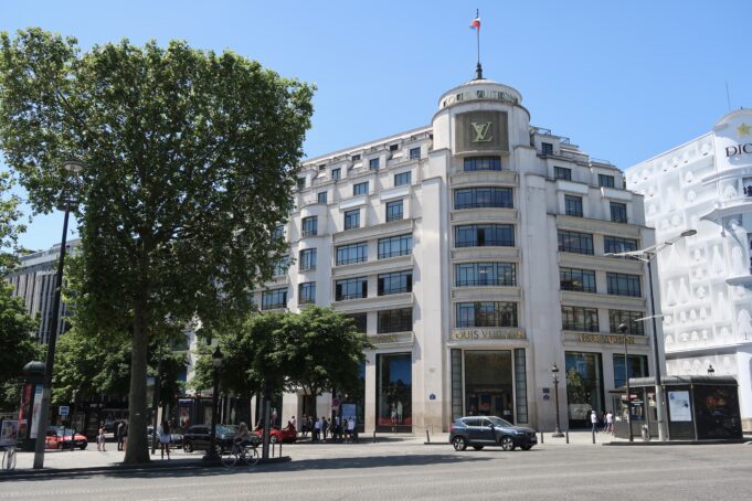Louis Vuitton flagship and French luxury spending in Paris Louis Vuitton flagship on the Champs-Élysées in Paris, a landmark of French luxury retail and international visitor spending