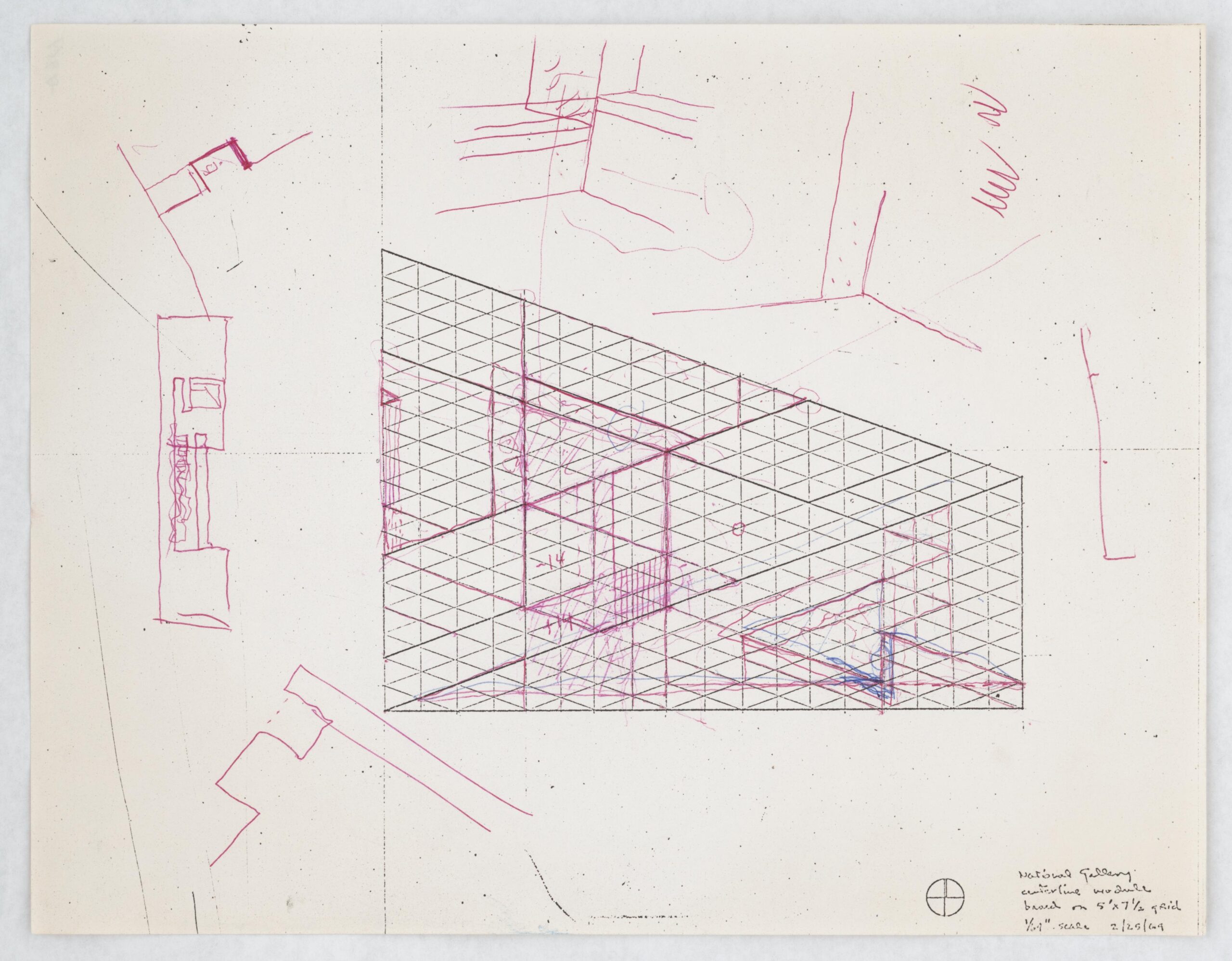 I. M. Pei’s 1969 coloured geometry study dividing the National Gallery East Building site into triangles