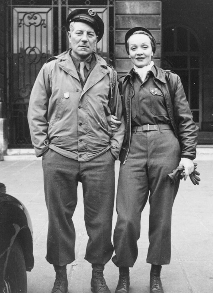 Jean Gabin and Marlene Dietrich together in Paris shortly after the Liberation in 1944