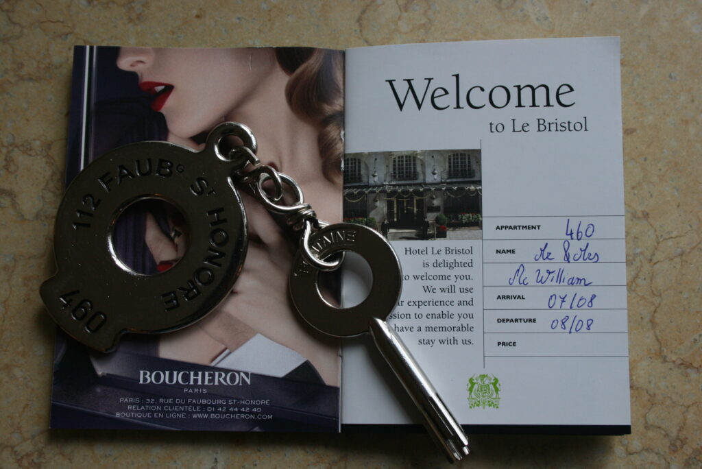 Traditional brass key for room 460 at Le Bristol Paris