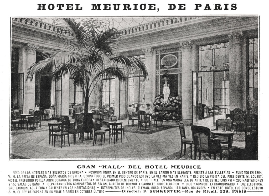 Historic advertisement for Le Meurice in Paris from the 1910s