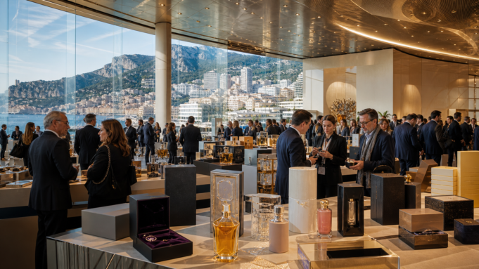 LUXE PACK Monaco 2026 premium packaging marketplace Luxury packaging exhibition at Monaco's Grimaldi Forum with perfume bottles, presentation boxes and global executives