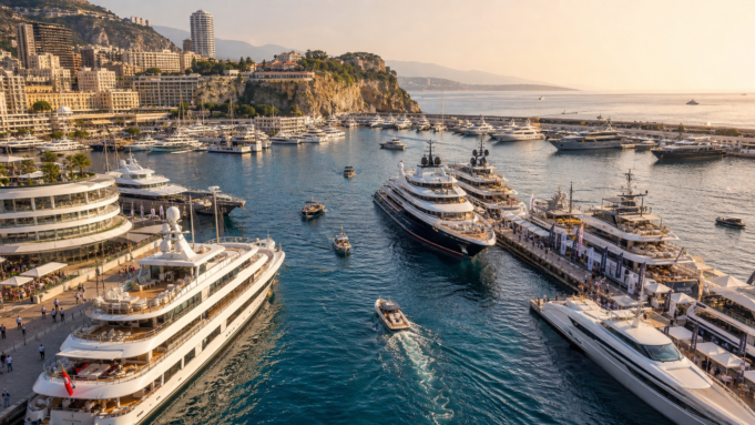 Monaco Yacht Show 2026 at Port Hercule Large superyachts assembled in Port Hercule for Monaco Yacht Show 2026