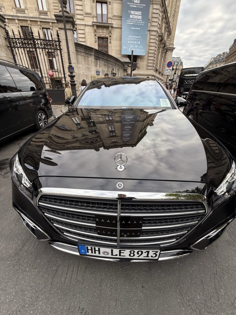 Mercedes S-Class near the Paris Opera
