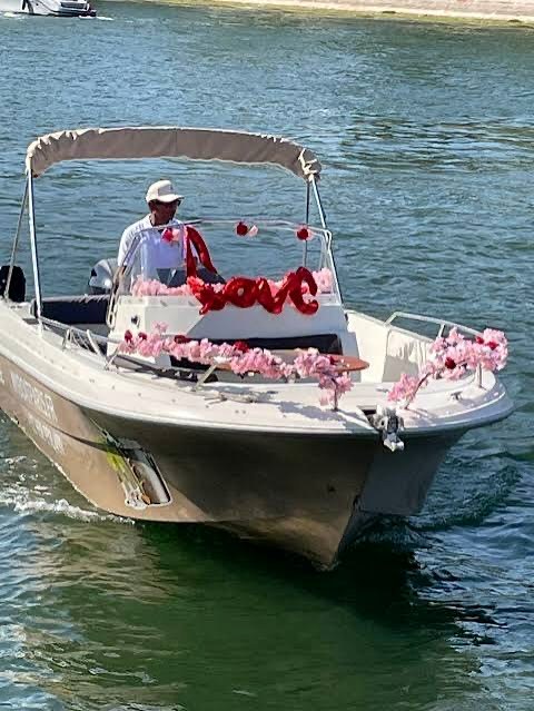 Flower-decorated private boat on the Seine