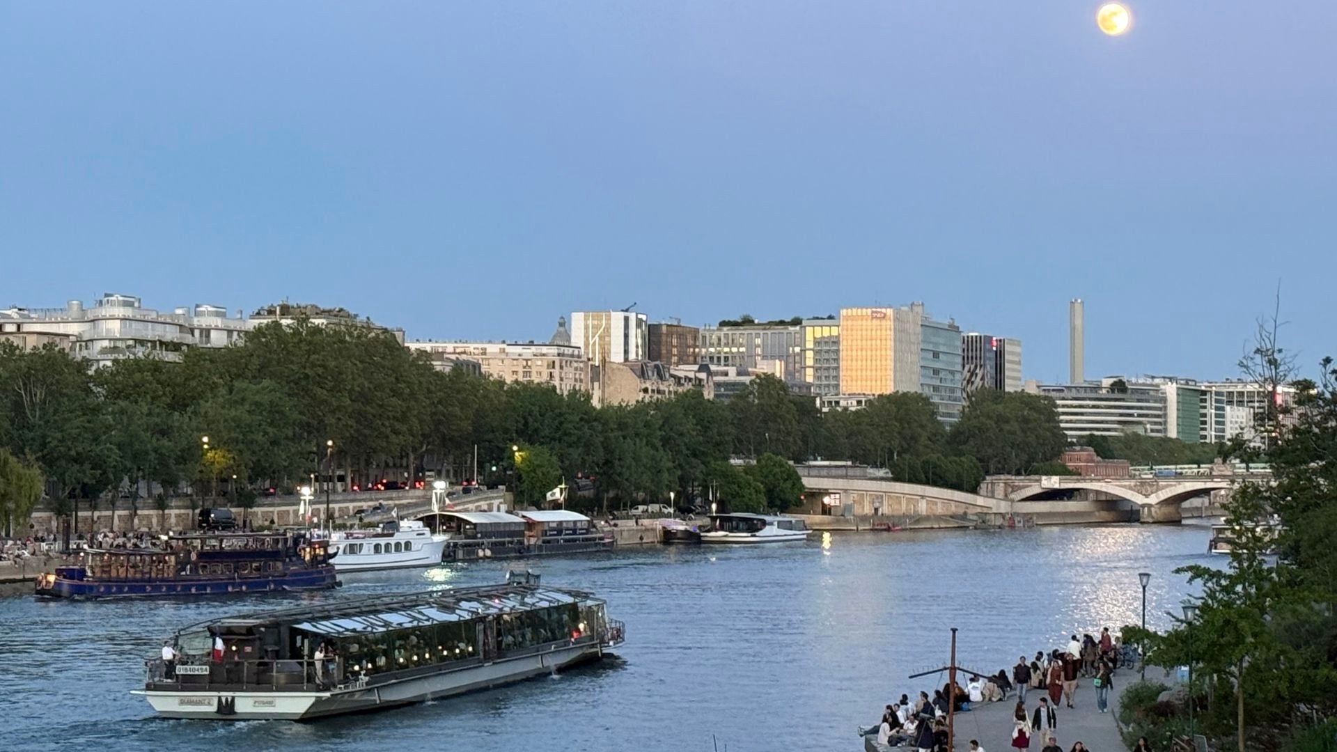 Boats on the Seine in Paris at blue hour