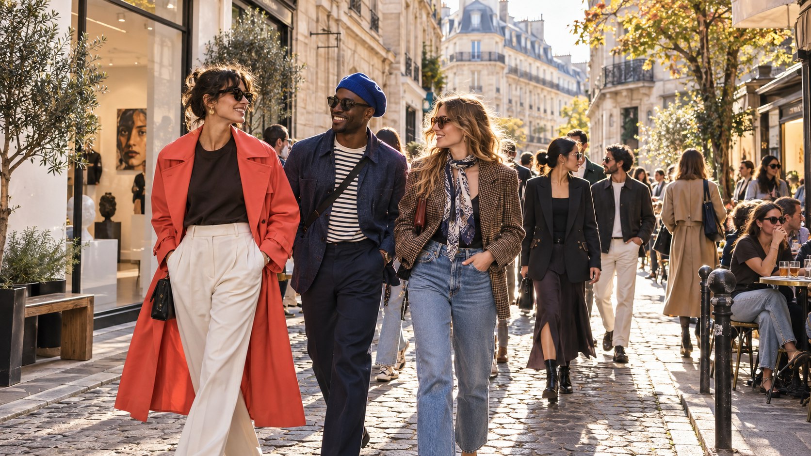 Visitors enjoying Paris fashion culture without a runway invitation during Fashion Week 2026