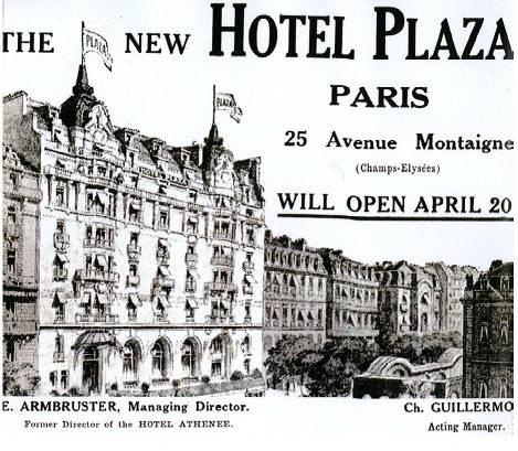 Historic announcement for the opening of Hôtel Plaza Athénée on 20 April 1913