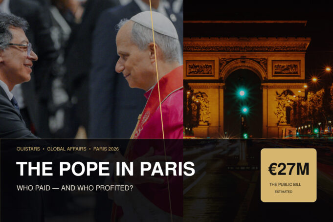 Pope Leo XIV and the Arc de Triomphe at night — Paris visit economic impact